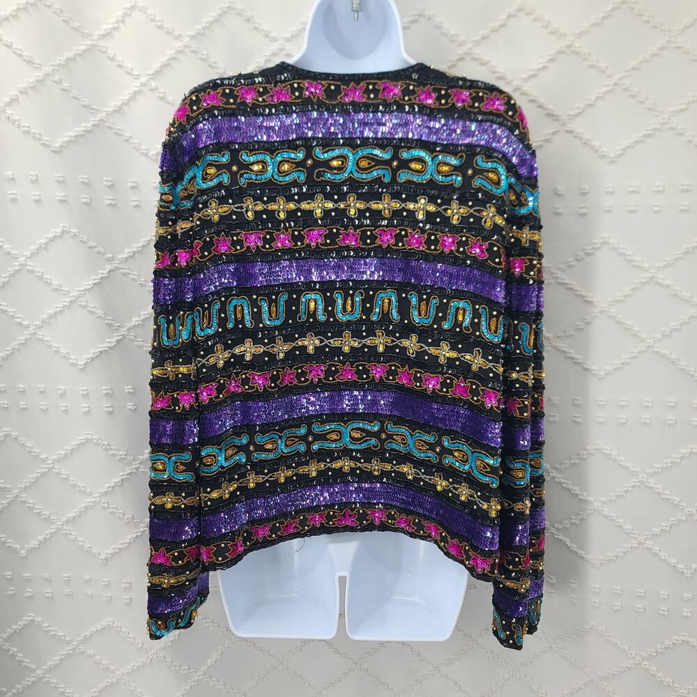 Vintage Night Vogue silk beaded/sequin studded jacket Size XL 80's Dopamine - Picture 4 of 9